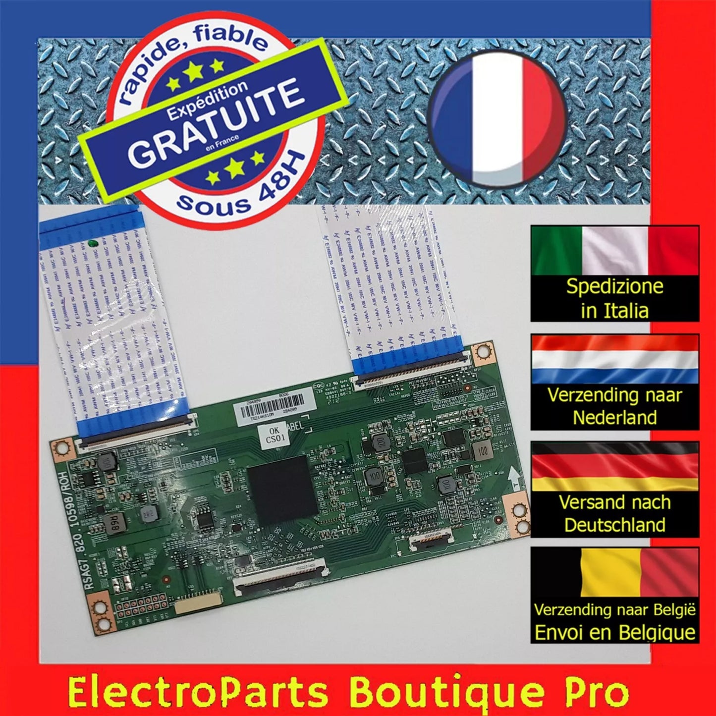 Carte T-CON RSAG7.820.10598/ROH pour télé HISENSE 55U8GQ