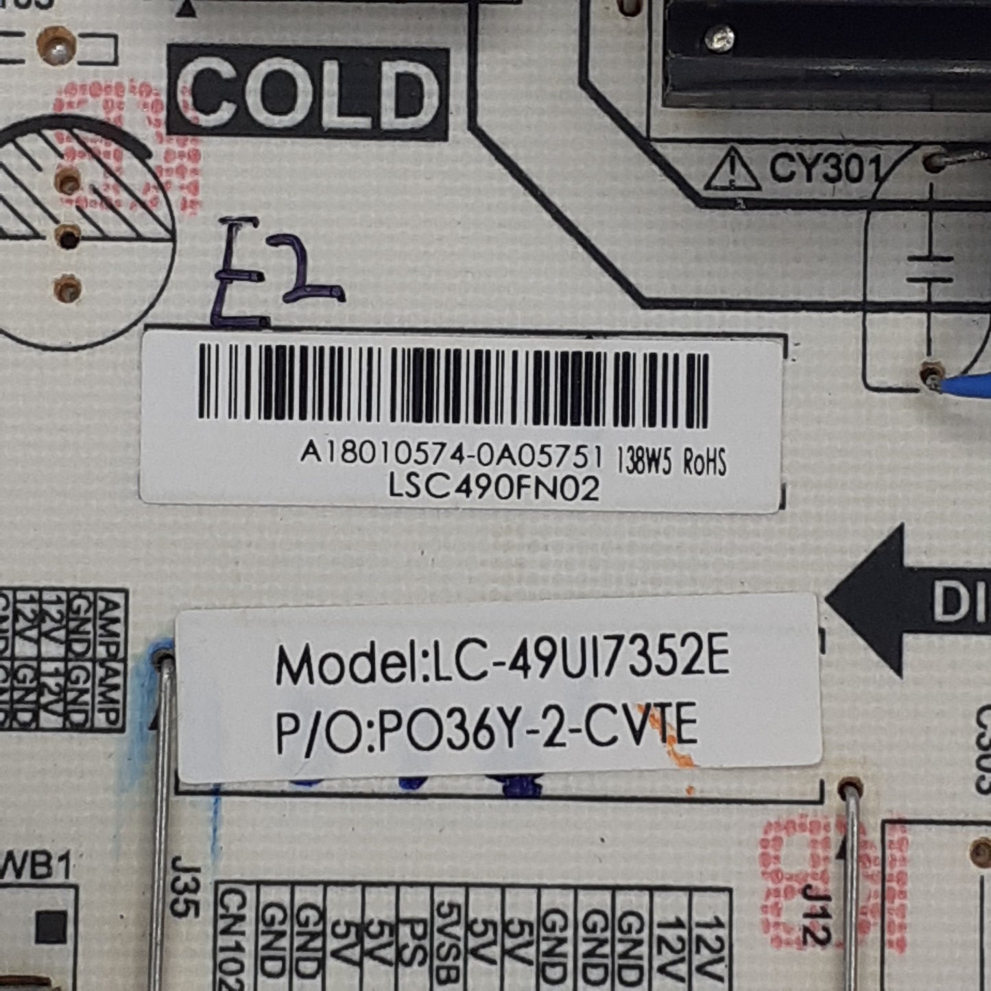 CARTE D'ALIMENTATION LC-49UI7352E pour télé SHARP LC-49UI7352E