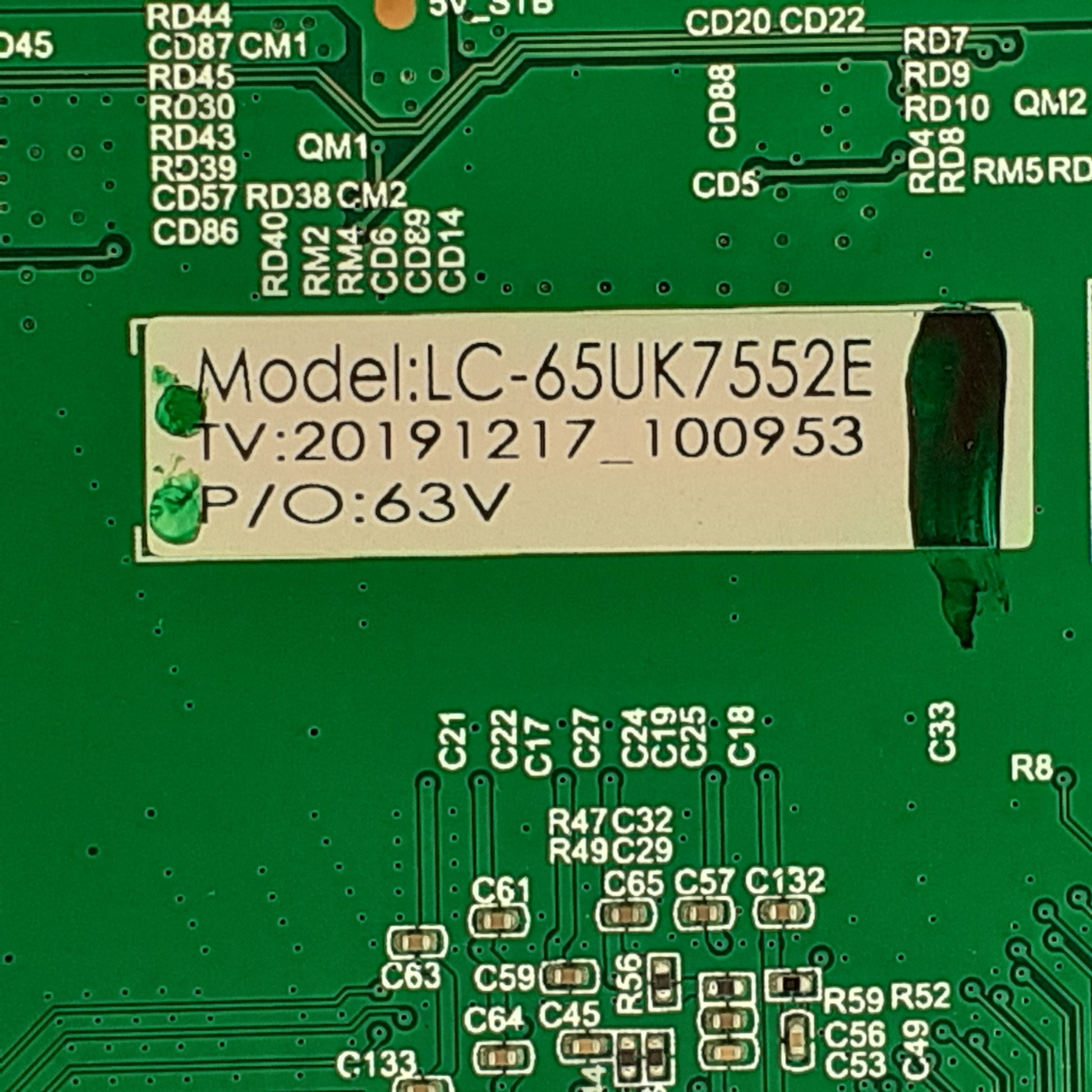 CARTE PRINCIPALE A19126932-1A00291 / LSC650FN04-4 / LC-65UK7553E pour Télé SHARP  65BJ5E