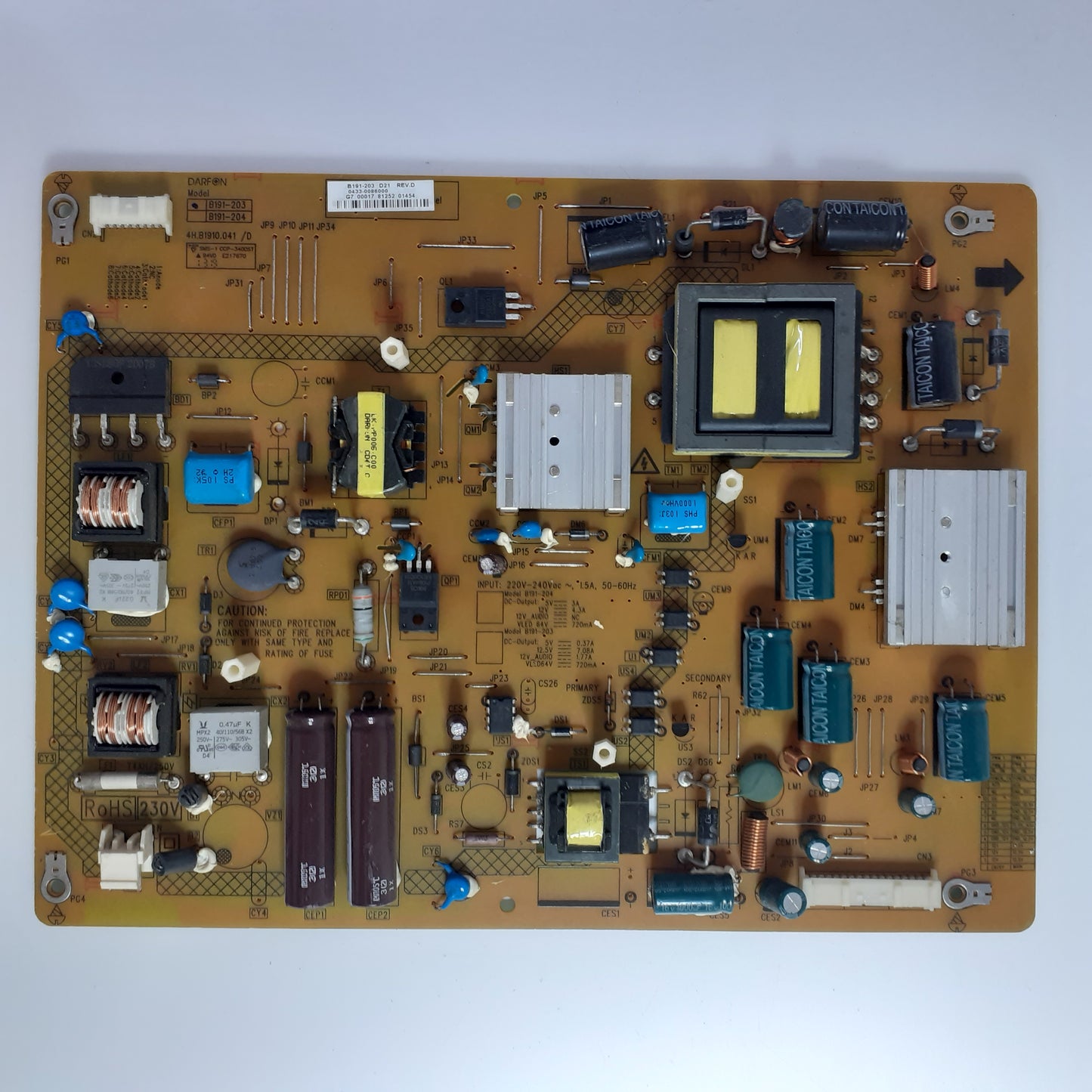 Carte d'alimentation DARFON B191-203 D21 REV:D / B191-203 pour Télé TOSHIBA 40L5333D