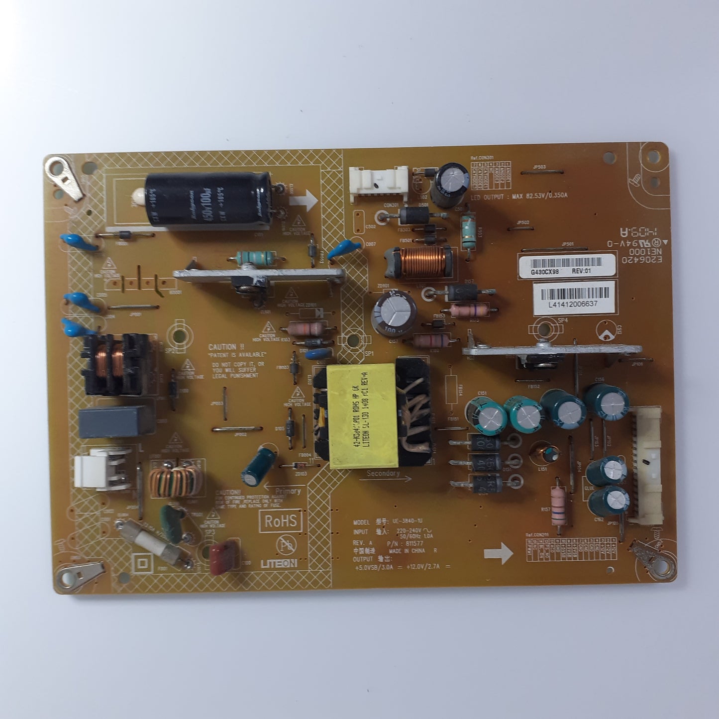 CARTE D'ALIMENTATION G430CX98 REV:01 / UE-3840-1U pour Télé TOSHIBA