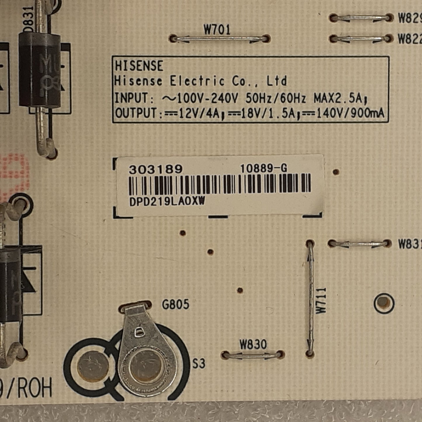 CARTE D'ALIMENTATION 10889-G / RSAG7.820.10889/ROH pour Télé HISENSE  58A7GQ