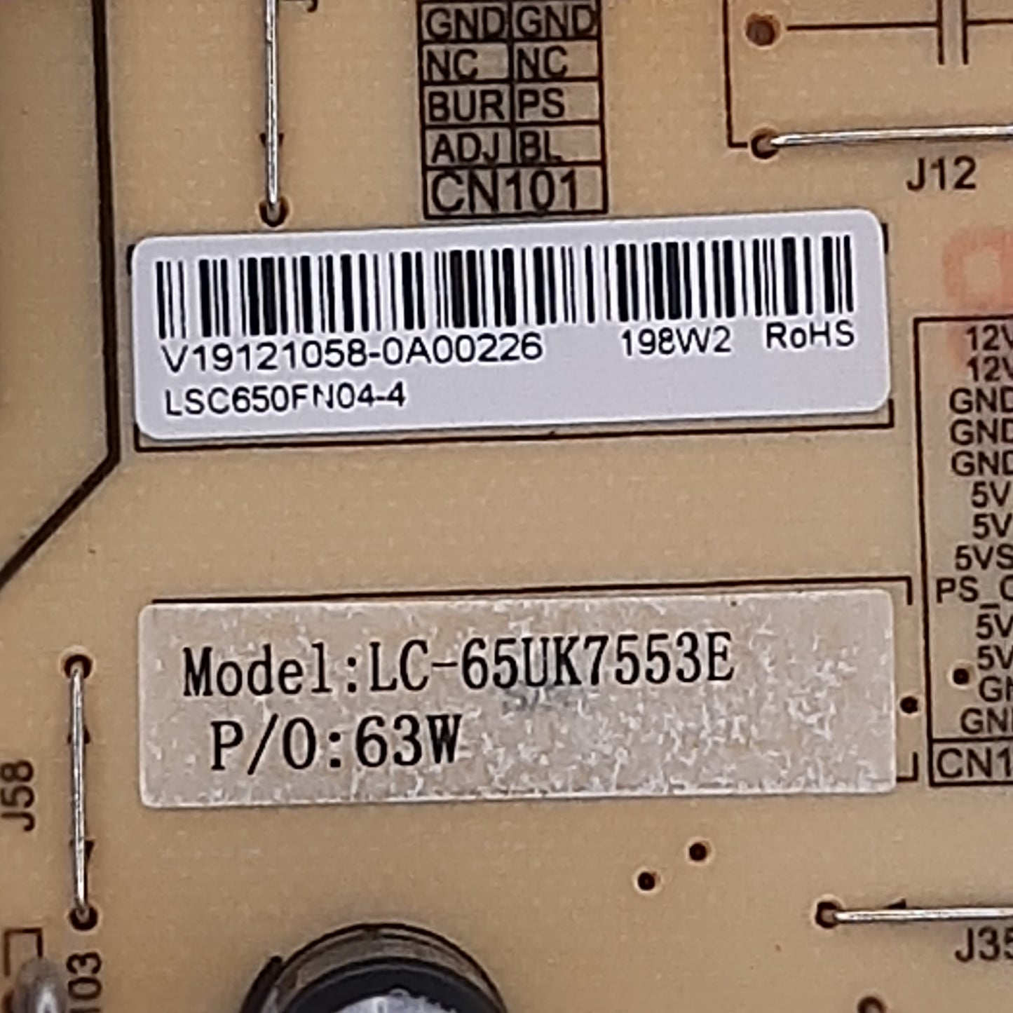 CARTE D'ALIMENTATION LSC650FN04-4 LC-65UK7553E pour Télé SHARP  65BL5EA