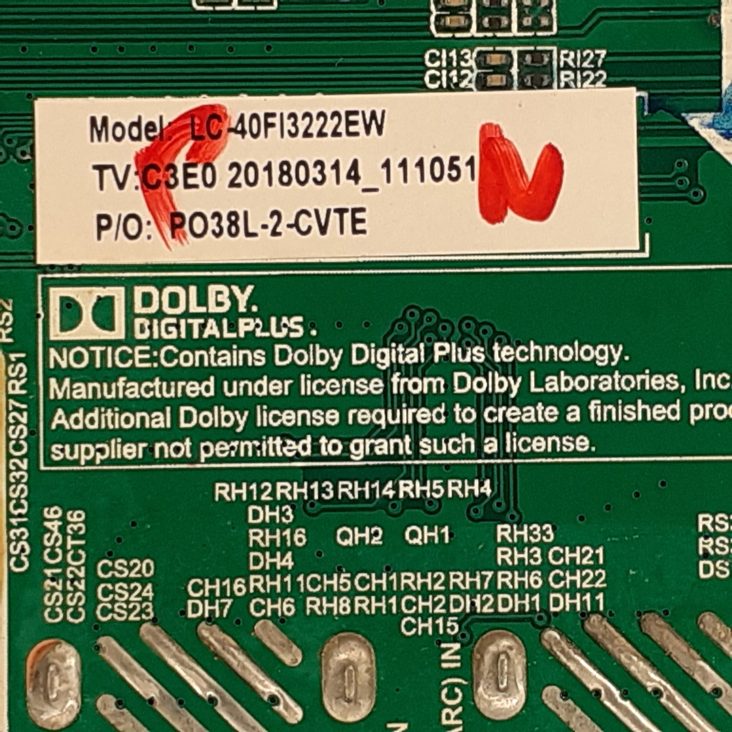 Carte principale combinée LC-40FI3222EW pour Télé SHARP LC-40FI3222EW