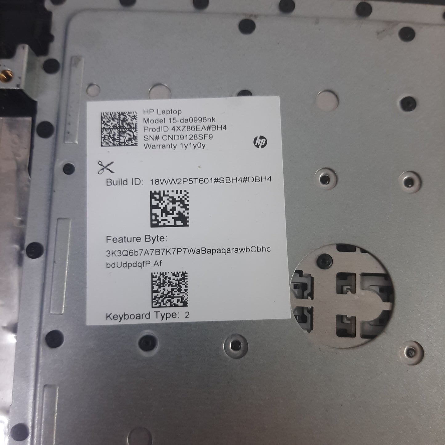 CLAVIER TOP CASE  pour PC portable HP 15-DA0996NK