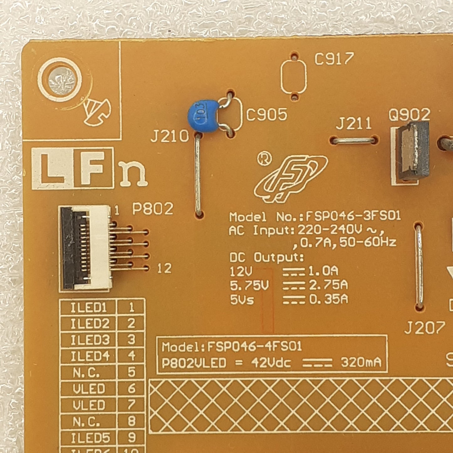 CARTE D'ALIMENTATION 9OC0460600 / FSP046-3FS01 pour Télé SHARP LC-24LE210E